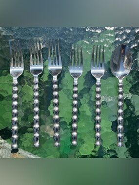 Towle Living Bubble Handle Flatware - 3 Dinner Forks 2 Salad Forks 1 Spoon